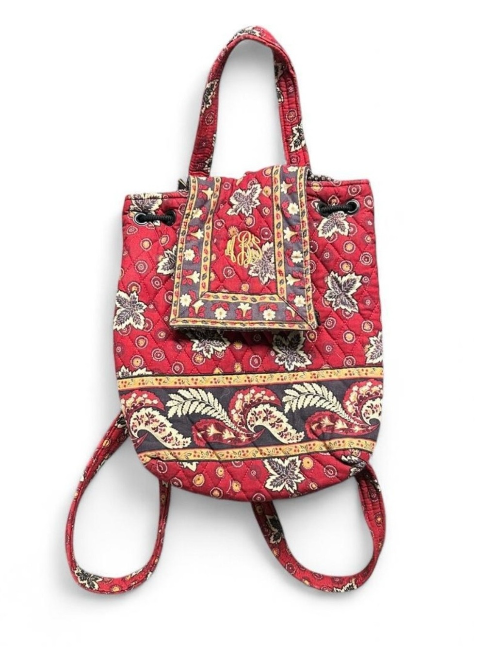 RARE Vera Bradley Quilted Drawstring Mimi Backpack in retired pattern, Red Leaf.